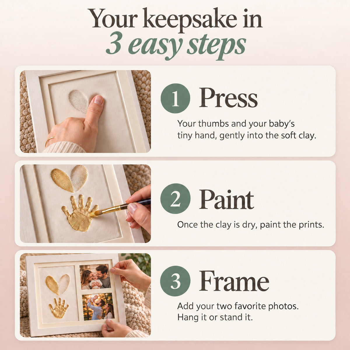 Your keepsake in 3 easy steps: press, paint, frame