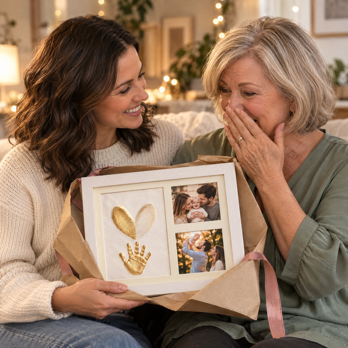A daughter giving the EverHands frame to her mom